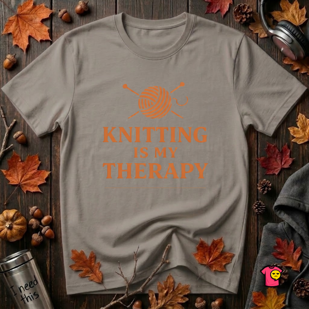 Knitting is my Therapy sarcastic graphic t-shirt in Deep Heather by Snarky Sarks