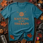 Knitting is my Therapy sarcastic graphic t-shirt in Deep Teal by Snarky Sarks