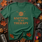 Knitting is my Therapy sarcastic graphic t-shirt in Evergreen by Snarky Sarks