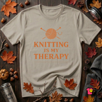 Knitting is my Therapy sarcastic graphic t-shirt in Heather Stone by Snarky Sarks