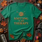 Knitting is my Therapy sarcastic graphic t-shirt in Kelly by Snarky Sarks