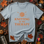 Knitting is my Therapy sarcastic graphic t-shirt in Light Blue by Snarky Sarks