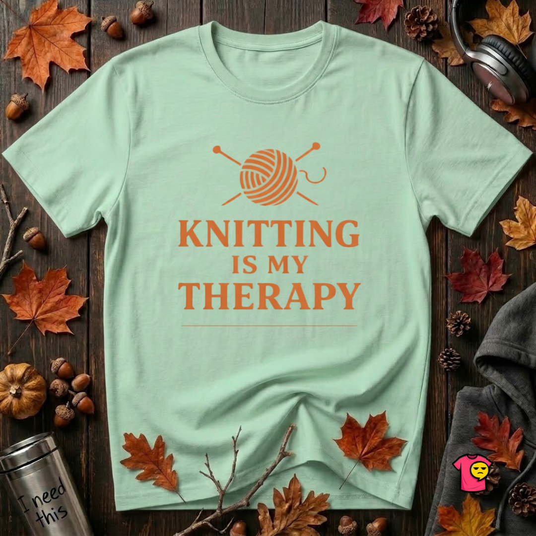 Knitting is my Therapy sarcastic graphic t-shirt in Mint by Snarky Sarks
