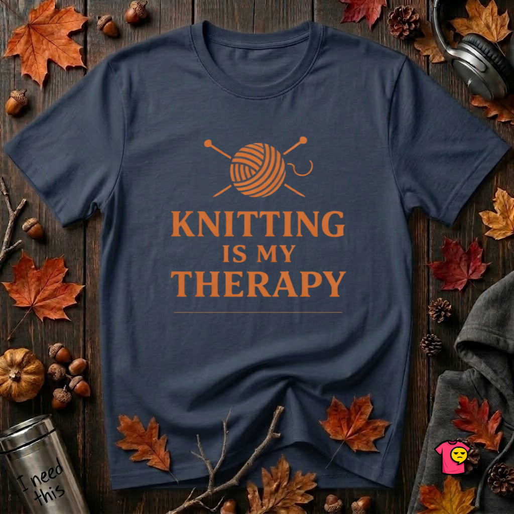 Knitting is my Therapy sarcastic graphic t-shirt in Navy by Snarky Sarks