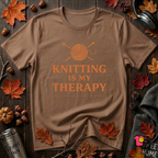 Knitting is my Therapy sarcastic graphic t-shirt in Sand Dune by Snarky Sarks