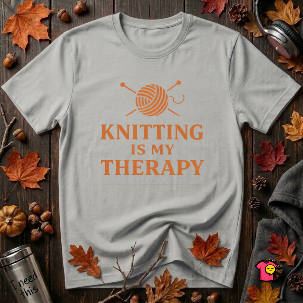 Knitting is my Therapy sarcastic graphic t-shirt in Silver by Snarky Sarks