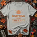 Knitting is my Therapy sarcastic graphic t-shirt in Silver by Snarky Sarks