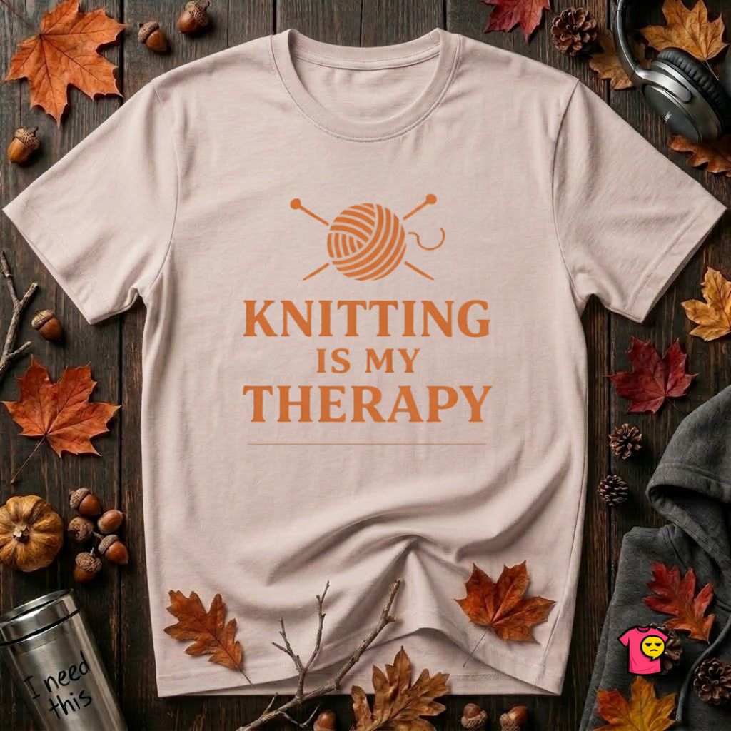 Knitting is my Therapy sarcastic graphic t-shirt in Soft Pink by Snarky Sarks