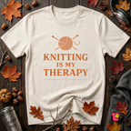 Knitting is my Therapy sarcastic graphic t-shirt in White by Snarky Sarks