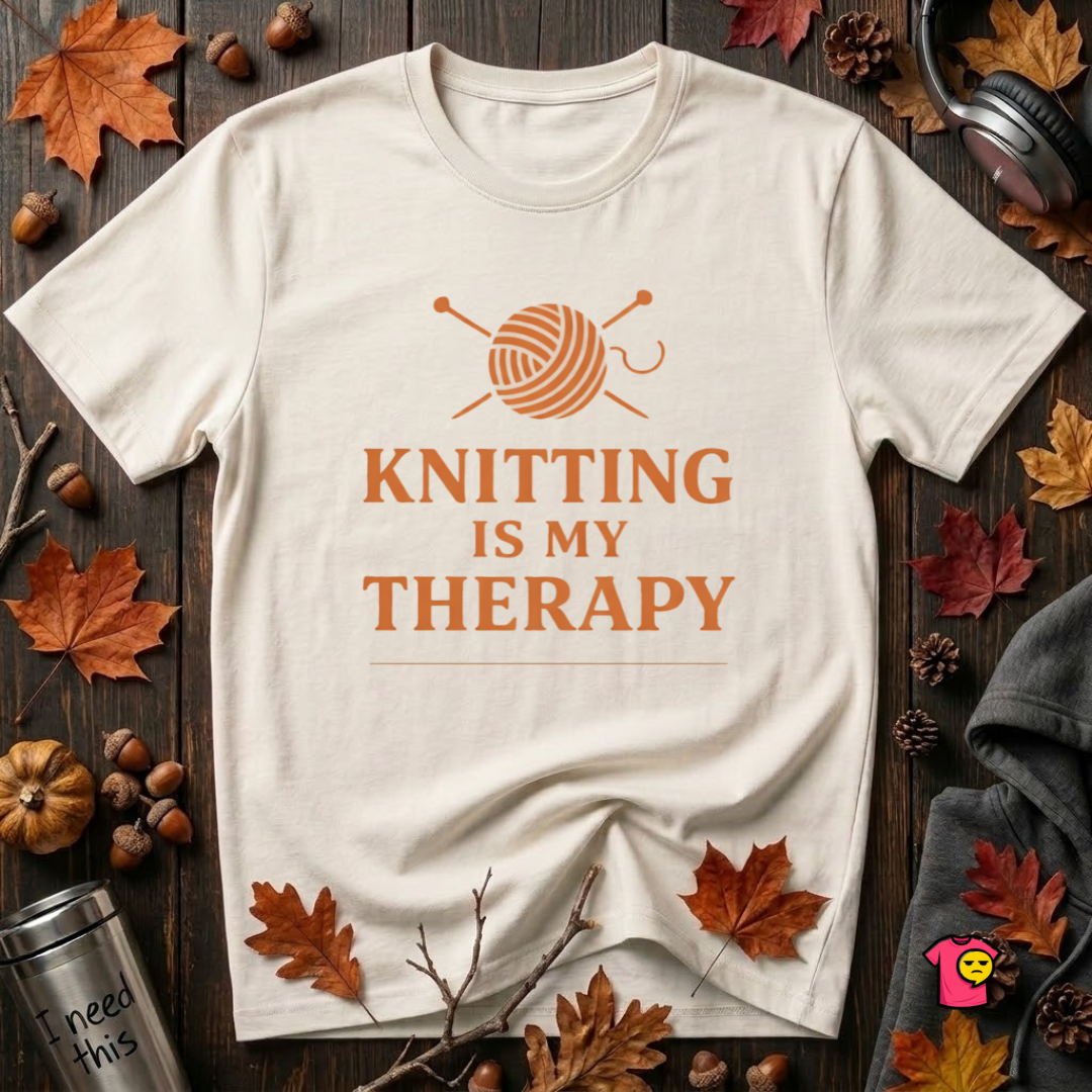 Knitting is my Therapy sarcastic graphic t-shirt in White by Snarky Sarks