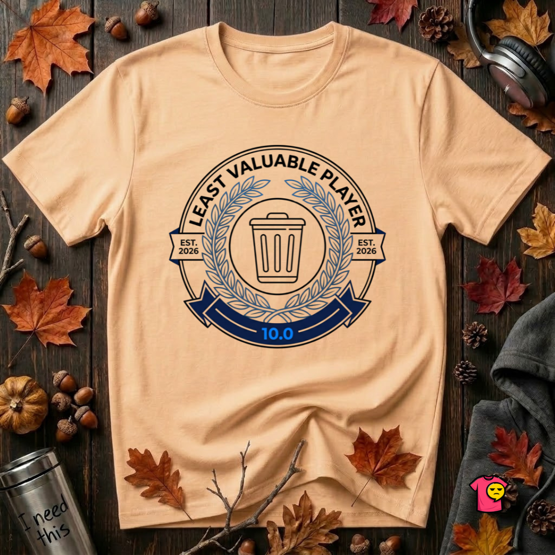 Least Valuable Player sarcastic sports graphic t-shirt in Peach by Snarky Sarks
