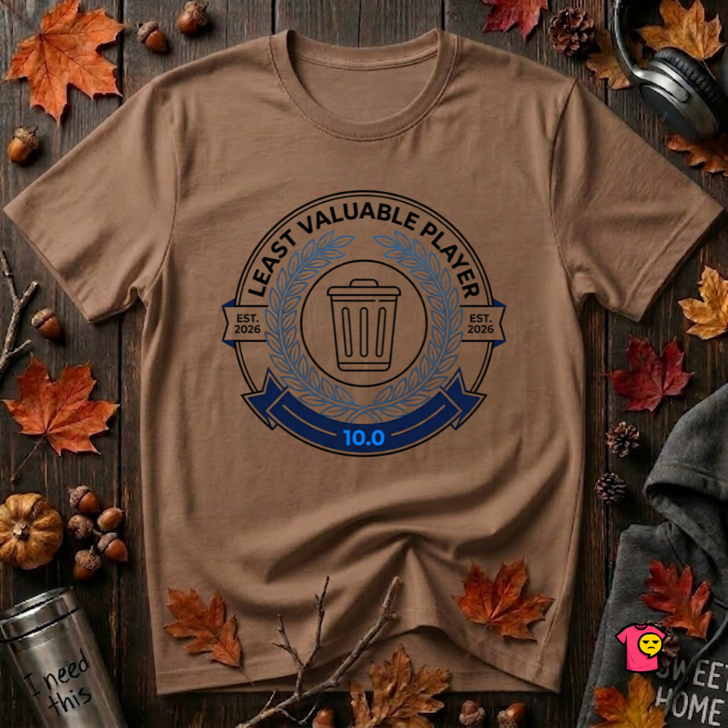Least Valuable Player sarcastic sports graphic t-shirt in Sand Dune by Snarky Sarks