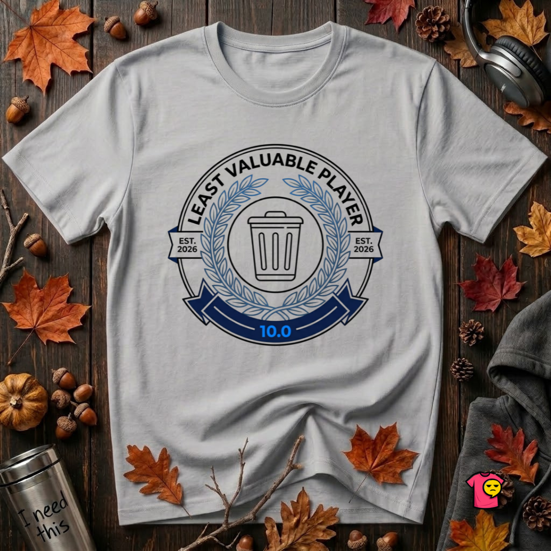 Least Valuable Player sarcastic sports graphic t-shirt in Solid Athletic Gray by Snarky Sarks