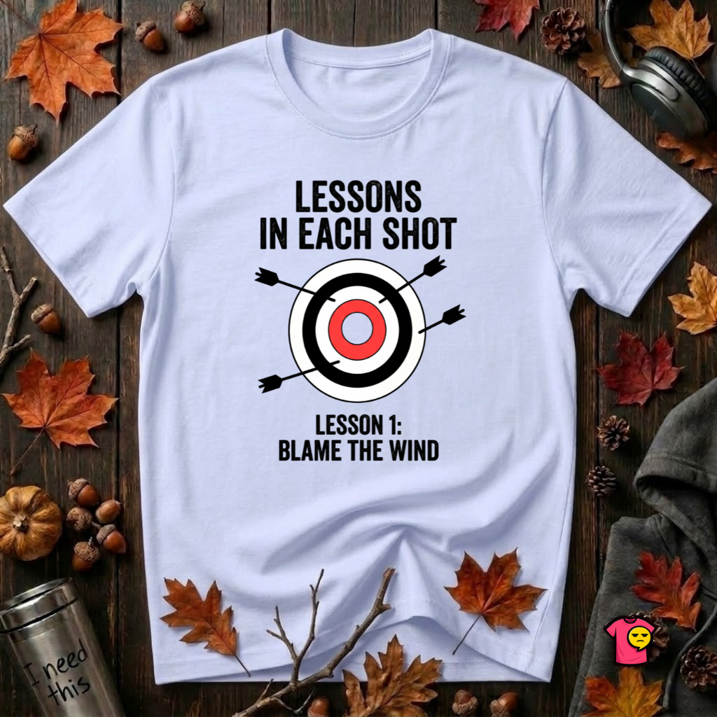 Lessons in Each Shot sarcastic graphic t-shirt in Ash by Snarky Sarks