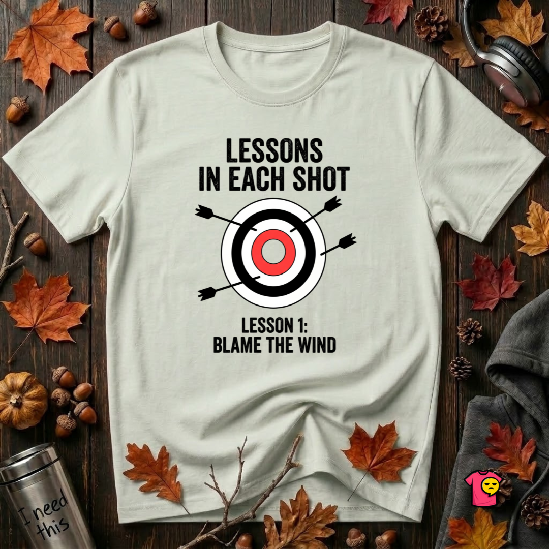 Lessons in Each Shot sarcastic graphic t-shirt in Citron by Snarky Sarks