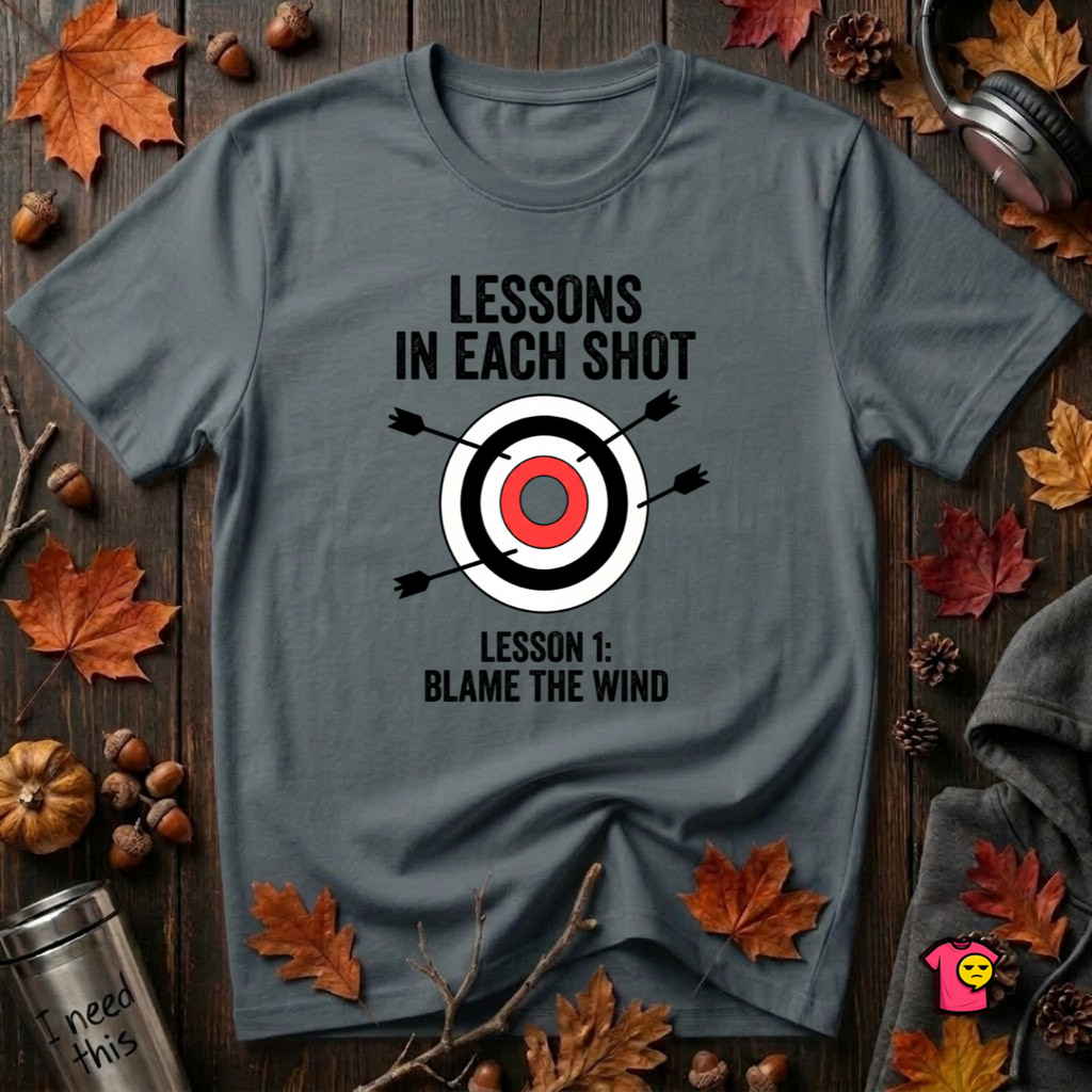 Lessons in Each Shot sarcastic graphic t-shirt in Dark Gray by Snarky Sarks