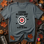 Lessons in Each Shot sarcastic graphic t-shirt in Dark Gray by Snarky Sarks