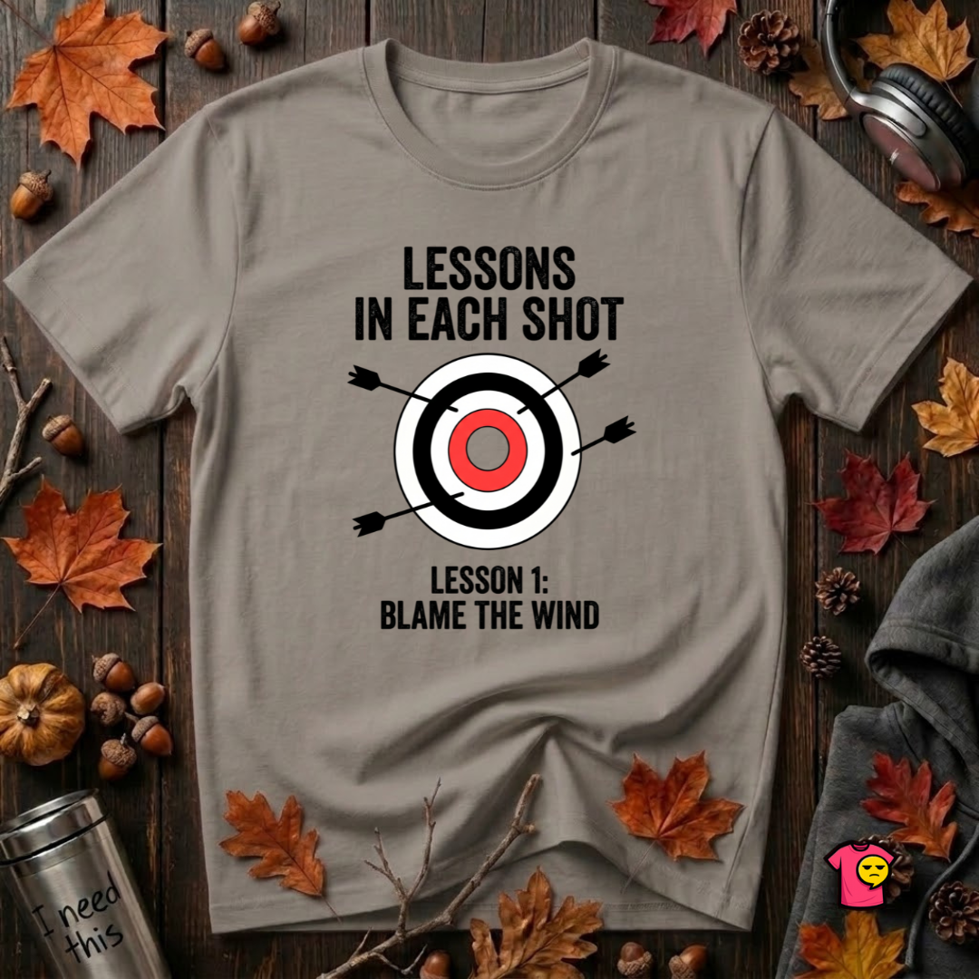 Lessons in Each Shot sarcastic graphic t-shirt in Deep Heather by Snarky Sarks