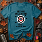 Lessons in Each Shot sarcastic graphic t-shirt in Deep Teal by Snarky Sarks