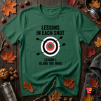 Lessons in Each Shot sarcastic graphic t-shirt in Evergreen by Snarky Sarks