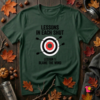 Lessons in Each Shot sarcastic graphic t-shirt in Forest by Snarky Sarks