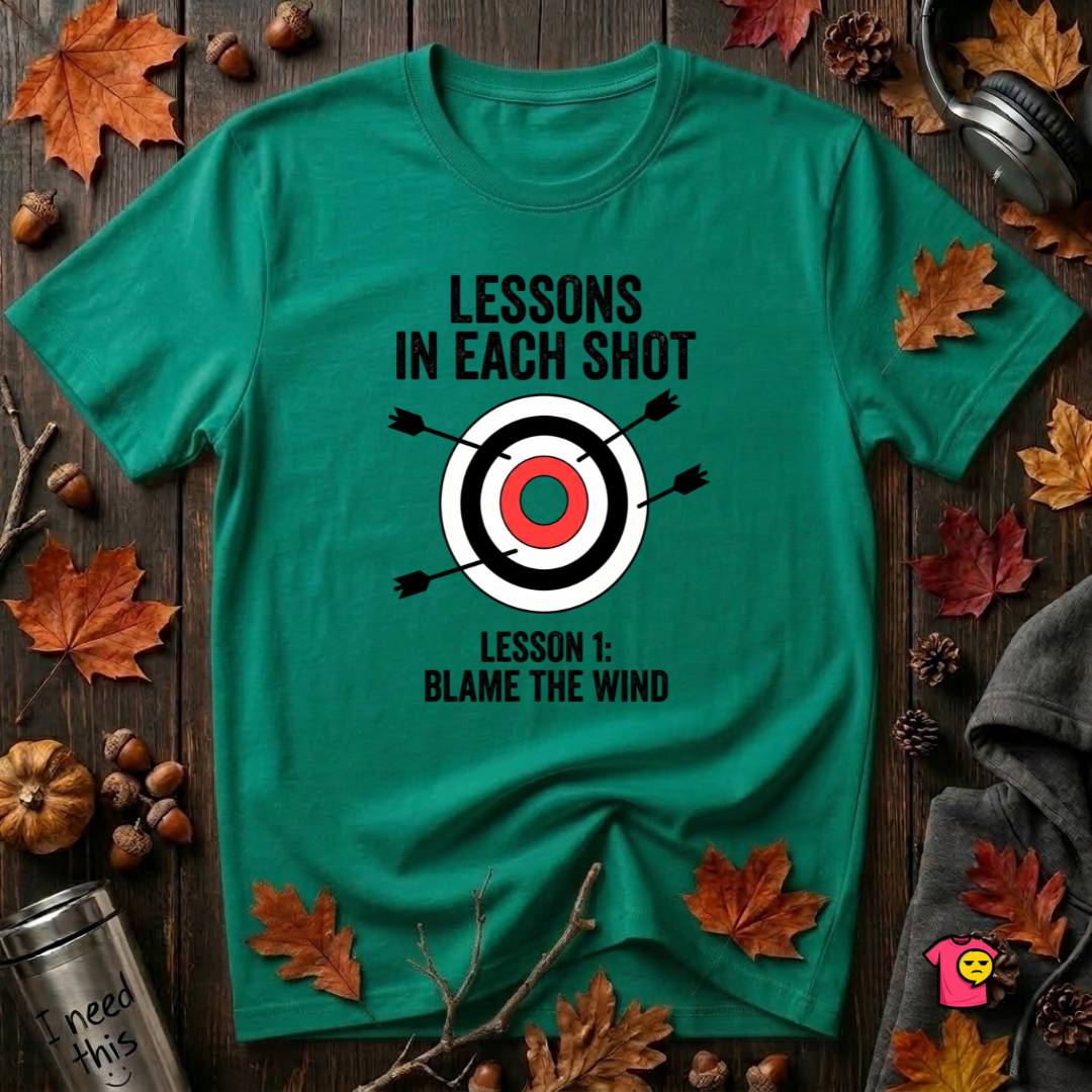 Lessons in Each Shot sarcastic graphic t-shirt in Heather Kelly by Snarky Sarks