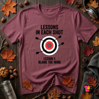 Lessons in Each Shot sarcastic graphic t-shirt in Maroon by Snarky Sarks