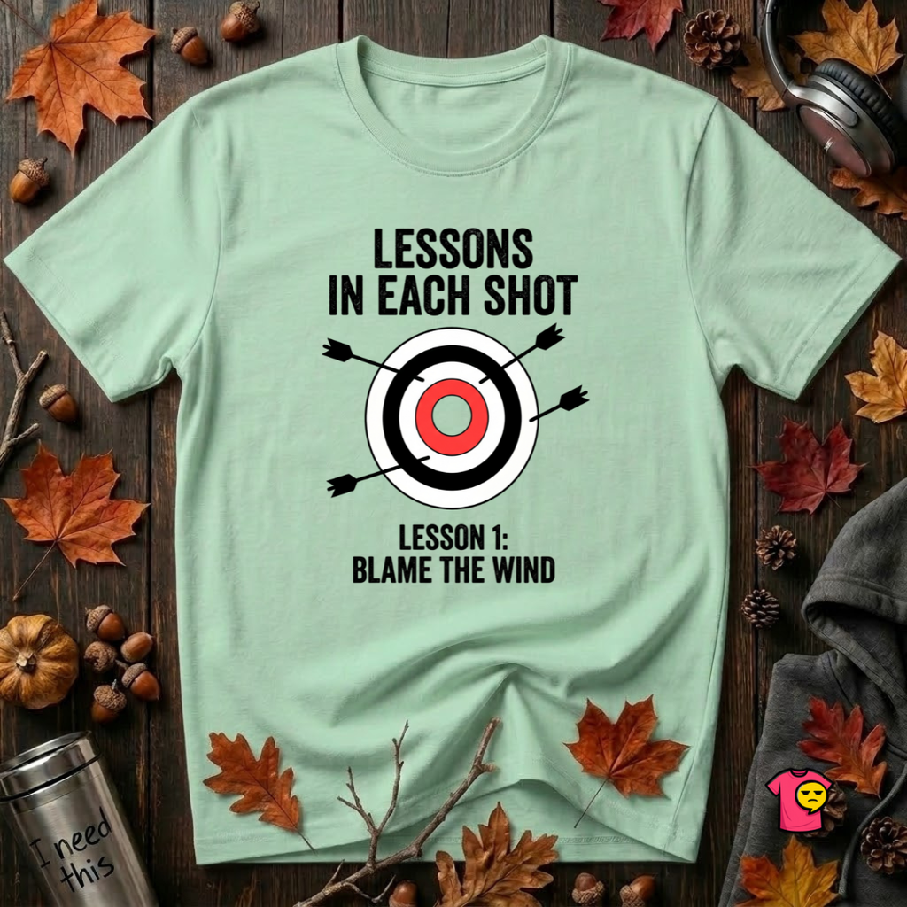 Lessons in Each Shot sarcastic graphic t-shirt in Mint by Snarky Sarks