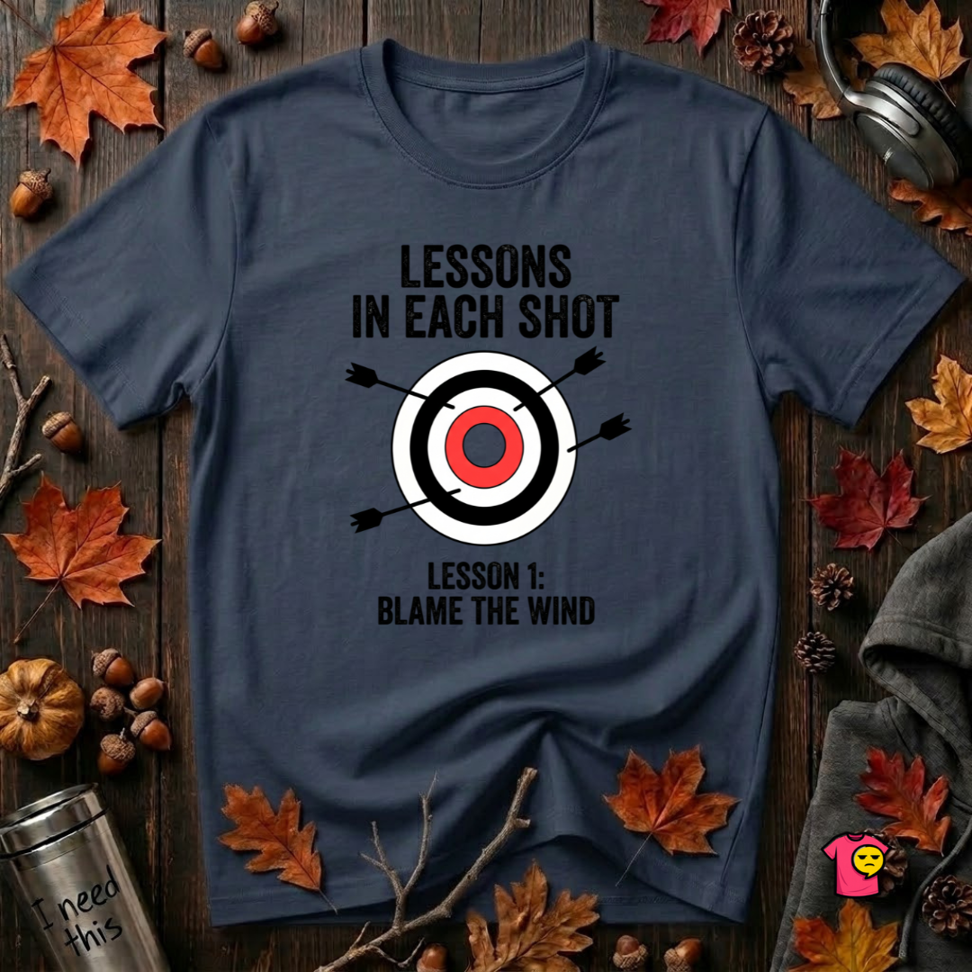 Lessons in Each Shot sarcastic graphic t-shirt in Navy by Snarky Sarks