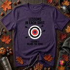 Lessons in Each Shot sarcastic graphic t-shirt in Purple by Snarky Sarks