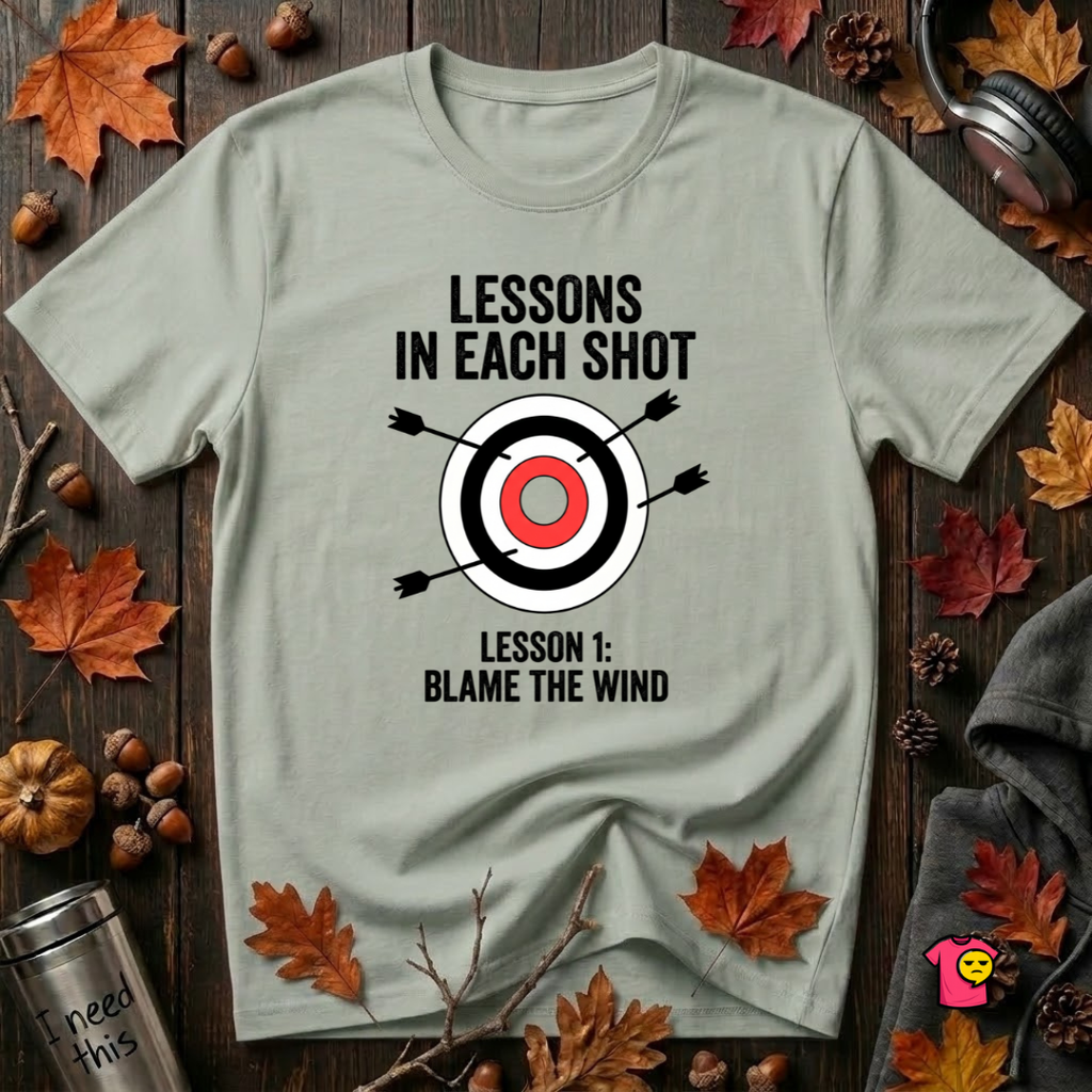 Lessons in Each Shot sarcastic graphic t-shirt in Sage by Snarky Sarks