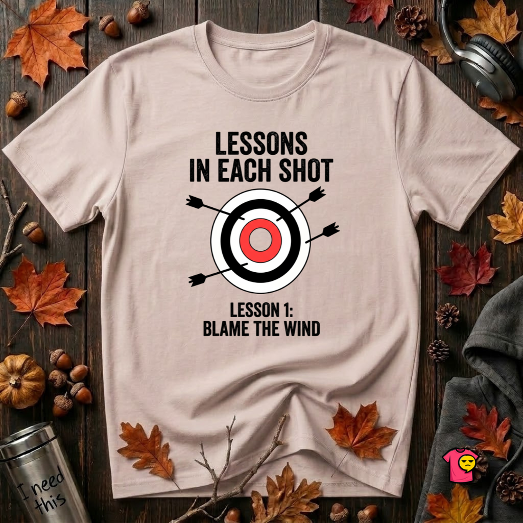 Lessons in Each Shot sarcastic graphic t-shirt in Soft Pink by Snarky Sarks