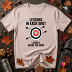 Lessons in Each Shot sarcastic graphic t-shirt in Soft Pink by Snarky Sarks