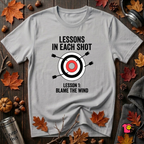 Lessons in Each Shot sarcastic graphic t-shirt in Solid Athletic Gray by Snarky Sarks