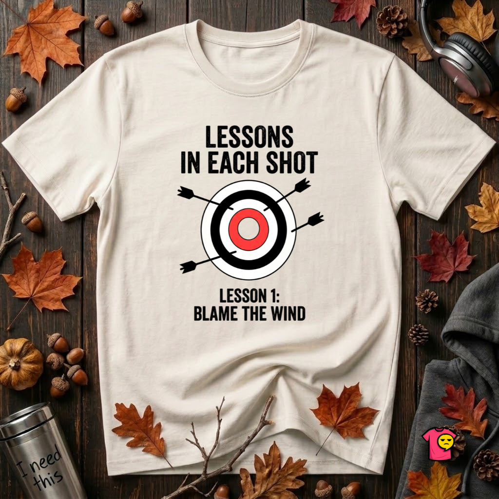 Lessons in Each Shot sarcastic graphic t-shirt in White by Snarky Sarks