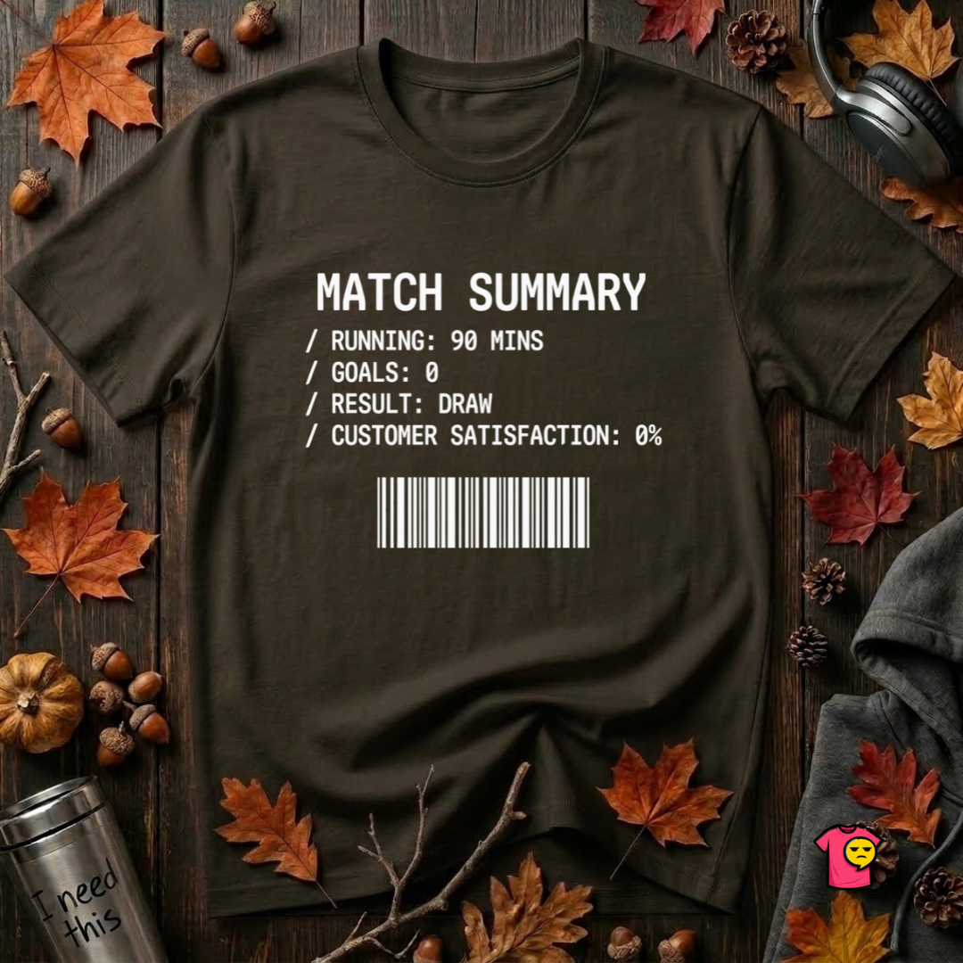 Match Summary -- 0% Satisfaction sarcastic graphic t-shirt in Black by Snarky Sarks
