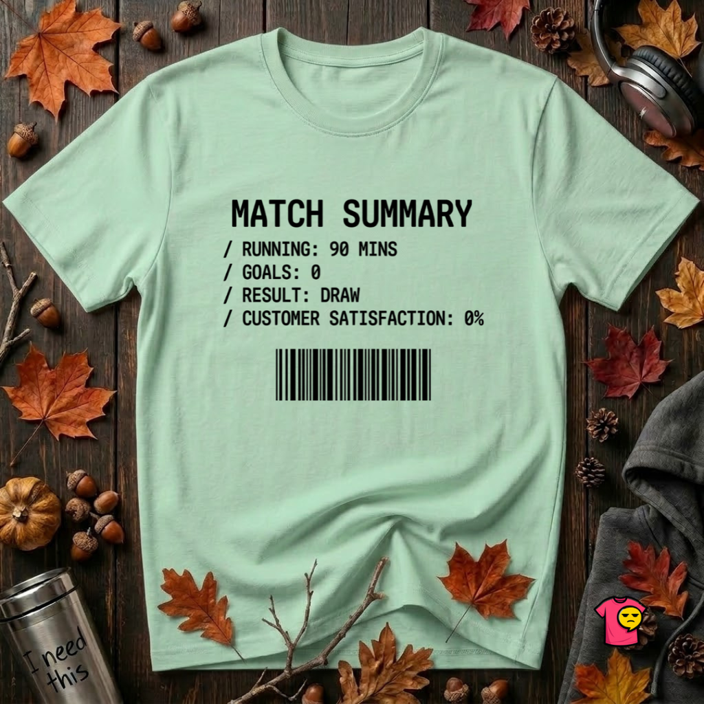 Match Summary -- 0% Satisfaction sarcastic graphic t-shirt in Mint by Snarky Sarks
