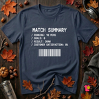 Match Summary -- 0% Satisfaction sarcastic graphic t-shirt in Navy by Snarky Sarks
