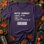 Match Summary -- 0% Satisfaction sarcastic graphic t-shirt in Team Purple by Snarky Sarks