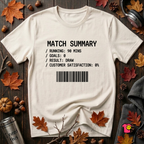 Match Summary -- 0% Satisfaction sarcastic graphic t-shirt in White by Snarky Sarks