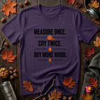 Measure Once. Cry Twice. Buy More Wood sarcastic woodworking t-shirt in Purple by Snarky Sarks