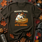 Measure Twice. Still Wrong. sarcastic graphic t-shirt in Black by Snarky Sarks