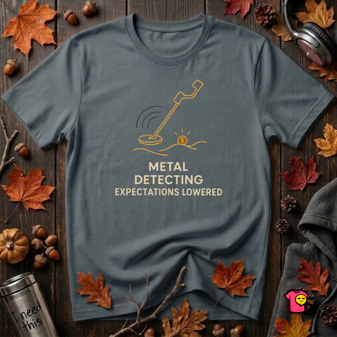 Metal Detecting. Expectations Lowered. sarcastic graphic t-shirt in Dark Gray by Snarky Sarks