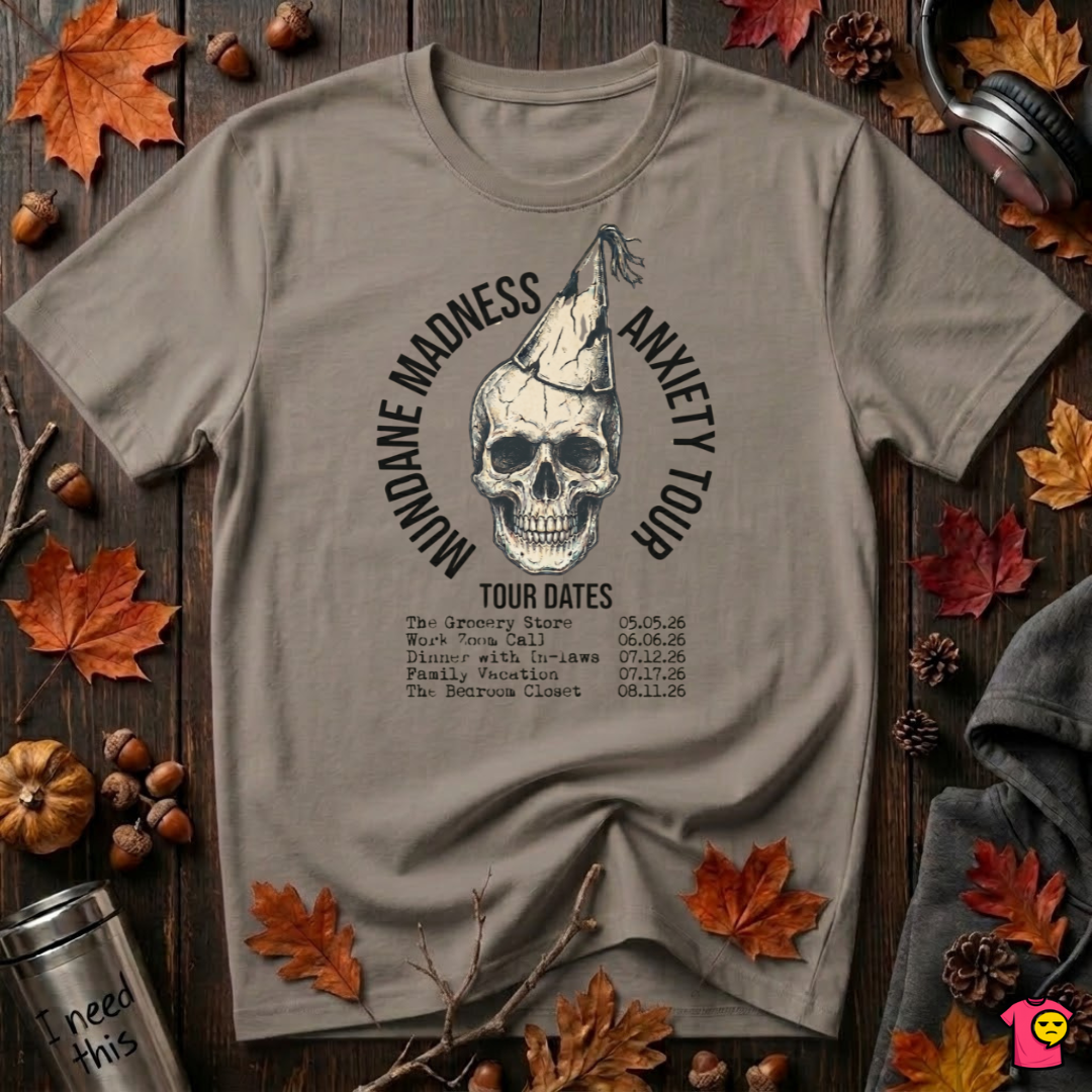 Mundane Madness Tour sarcastic graphic t-shirt in Asphalt by Snarky Sarks