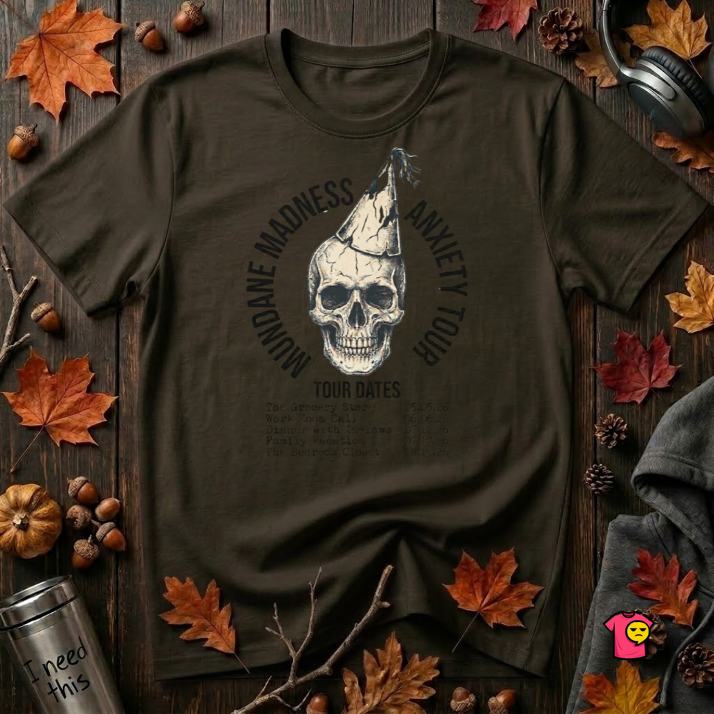Mundane Madness Tour sarcastic graphic t-shirt in Black by Snarky Sarks