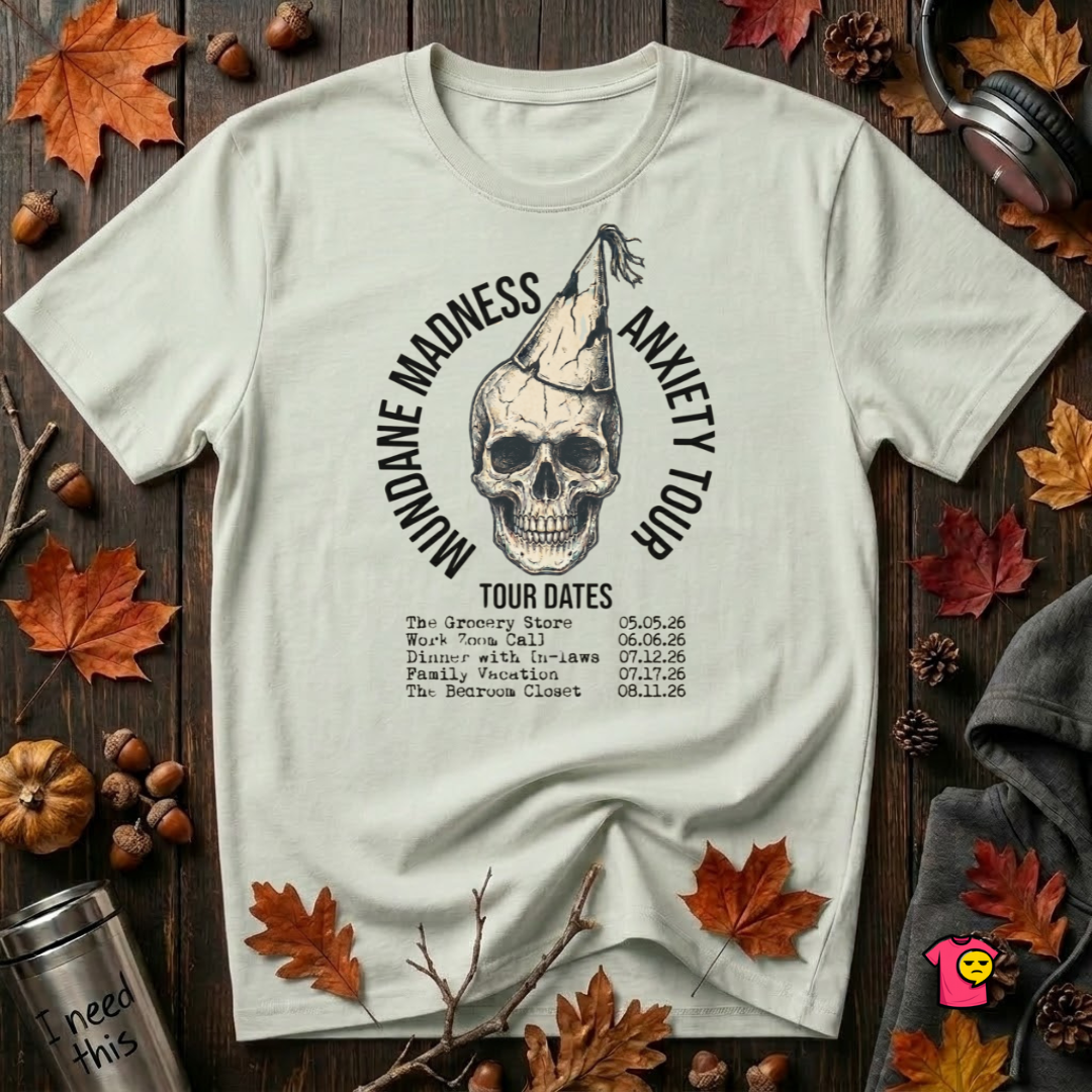 Mundane Madness Tour sarcastic graphic t-shirt in Citron by Snarky Sarks