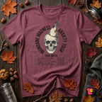 Mundane Madness Tour sarcastic graphic t-shirt in Maroon by Snarky Sarks