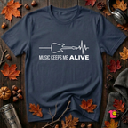 Music Keeps Me ALIVE guitar design graphic t-shirt in Navy by Snarky Sarks
