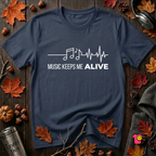 Music Keeps Me ALIVE music notes design graphic t-shirt in Navy by Snarky Sarks