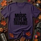 Music Keeps Me Tolerable sarcastic graphic t-shirt in Purple by Snarky Sarks